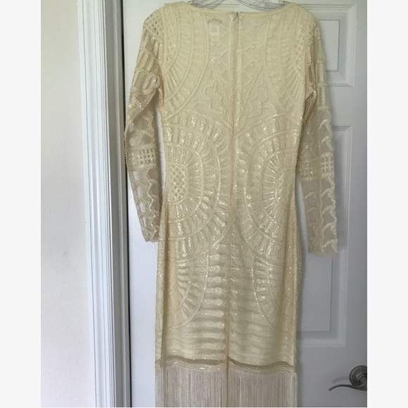 Ivory Beaded Long Sleeved Bizou Flapper Dress NWOT - Picture 7 of 11